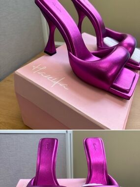 Hanifa Metallic Fuchsia Square-Toe Heeled Sandals